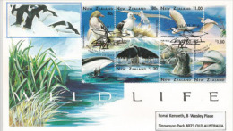 Wildlife New-Zealand ! Manchot,albatros Royal,cachalot,phoque,dauphin. Belle Lettre FDC Adressée En Australie - Fauna Antártica