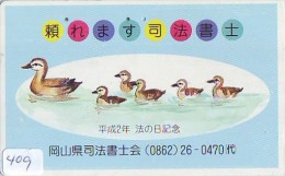 Télécarte Japon * OISEAU * CANARD * (409) MANDARIN * DUCK BIRD PHONECARD JAPAN * ENTE VOGEL * TELEFONKARTE * EEND - Gallinaceans & Pheasants