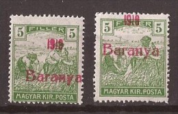 1919  4-7   BARANYA  UNGARN SERBIA JUGOSLAVIJA OVERPRINT  INTERESSANT  - TYP II NEVER HINGED - Baranya