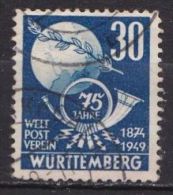 Württemberg 1949 75 Jahre Weltpostverein UPU 30 Pf Blau Michel 52 Gestempelt - Württemberg