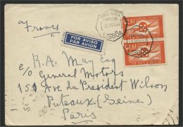 PORTUGAL, AIRPOST COVER 1937 2x 1.75 ESCUDOS TO PARIS - Covers & Documents