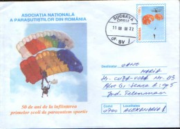 Romania- Stationery Cover 2000 Used - 50 Years Since The Establishment Of The First Schools, Parachuting Sports - Fallschirmspringen