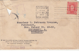 KING GEORGE VI, PERFORATED STAMP ON COVER, PERFINS, 1949, AUSTRALIA - Perforiert/Gezähnt