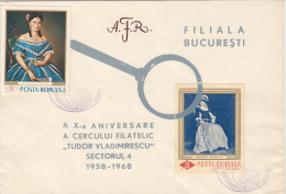 PAINTINGS, WOMEN PORTRAITS STAMPS, PHILATELIC EXHIBITION, SPECIAL COVER, 1968, ROMANIA - Lettres & Documents