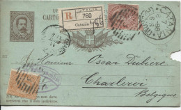 Italia PC Registered (def) Uprated C.Catania 1888 To Charleroi Belgium PR1818 - Ganzsachen