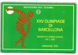 1992 ITALIA BARCELLONA XXV OLIMPIADE LIRE 500 ARG FDC - Commémoratives