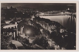 HONGRIE,BUDAPEST La Nuit En 1938,by Night,éjjel,pont éclairé,photo De Nuit,carte Postale,vue Danube,monument St Gellért - Hungary