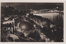 HONGRIE,BUDAPEST La Nuit En 1938,by Night,éjjel,pont éclairé,photo De Nuit,carte Postale,vue Danube,monument St Gellért - Hungría