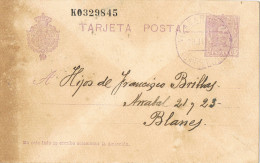 11972. Entero Postal VILASAR De MAR (Barcelona) 1927. Alfonso XIII. Fechador Violeta - 1850-1931