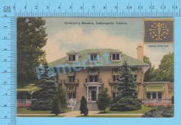 CPSM, Indiana ( Governor's Mansion Indianapolis, + Indiana State Flag  ) Linen Postcard Recto/Verso - Indianapolis