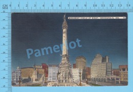 CPSM, Indiana ( Monument Circle At Night Indianapolis  ) Linen Postcard Recto/Verso - Indianapolis