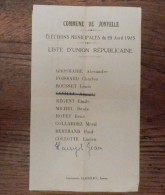 Elections Municipales  De JONVELLE 70 Du 29 Avril 1945 Format Au Papier : 15*8,7 Cm Port : 0.70 - Other Municipalities