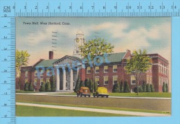 CPSM, Connecticut  (Town Hall West Hartford, Old Car, Cover Hartford 1950 ) Linen Postcard Recto/Verso - Hartford