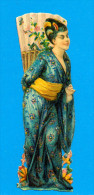 VICTORIAN SCRAPS, DECOUPIS  ANCIENS, FEMME GEISHA AVEC EVENTAIL, JAPANESE WOMAN WITH FAN, VG Cond. Ca 4 X 12 Cm - Other & Unclassified