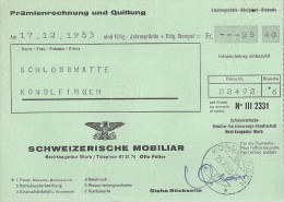 Prämienrechnung Und Quittung  "Schweizerische Mobiliar"        1953 - Svizzera