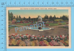 CPSM, Washington (  Fountain In Sunken, Manito Park, Spokane ) Linen Postcard Recto/Verso - Spokane