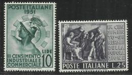ITALIA REPUBBLICA ITALY REPUBLIC 1951 CENSIMENTO INDUSTRIALE COMMERCIALE E DELLA POPOLAZIONE SERIE COMPLETA SET MNH - 1946-60: Nuovi
