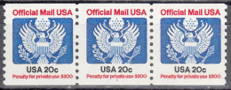 United States  Scott No.   0135    Mnh   Year  1983    Plate No. 1  Strip Of 3 - Rollen (Plaatnummers)