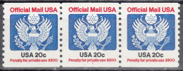 United States  Scott No.   0135    Mnh   Year  1983    Plate No. 1  Strip Of 3 - Roulettes (Numéros De Planches)