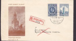 Denmark Registered Einschreiben KØBENHAVN LUFTHAVN Label 195 Cover Brief First Direct Flight COPENAGEN - MOSCOW (2 Scans - Poste Aérienne