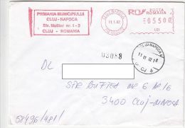 14227- AMOUNT 5500, CLUJ NAPOCA, TOWN HALL, RED MACHINE STAMPS ON REGISTERED COVER, 2002, ROMANIA - Brieven En Documenten