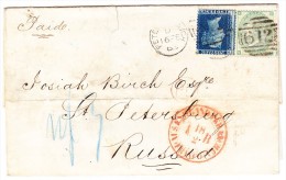 GB - 1863 Brief Von Peterborough Nach St Petersburg Mischfrankatur  Mixed Franking - Sonstige & Ohne Zuordnung