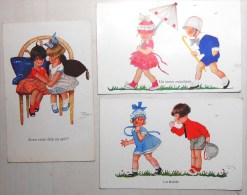 CP LOT 3X LITHO Illustrateur CHICKY SPARK N° 618 617 608 Enfant ENFANTS Bisous TIMIDE MARCHEUR  AMI - Spark, Chicky