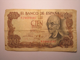 100 Pesetas - Cien Pestas - ESPAGNE- 17 Novembre 1970 El Banco De ESPANA - 100 Peseten