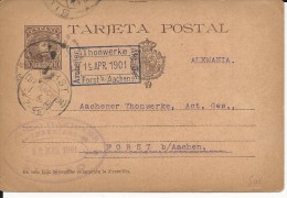 ESPAGNE - 1901 - RARE CARTE ENTIER POSTAL SANS NUMEROTATION De BILBAO Pour FORST Bei AACHEN (GERMANY) - 1850-1931