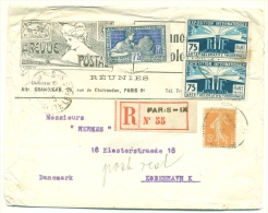 Yvert 214 + 215 Sur Très Belle Enveloppe Publicitaire La Revue Postale 1925 En Recommandé Vers Le Danemark - Covers & Documents