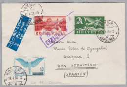 Schweiz Flugpost 1938-05-17 Davos 2 Luftpost Zensur Brief Nach San Sebastian Spanien - First Flight Covers