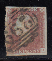 Great Britain Used Scott #3 1p Victoria Position ´?D´ 1844 Type Cancel - Ragged Left Margin - Usati