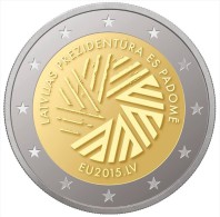 LATVIA / LETONIA   2015  2.015  2€ Bimetalic  "Presidencia Letona Del Consejo De La UE"  UNCIRCULATED T-DL-11.264 - Latvia
