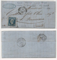 Lettre  (LAC) Adressée De CARCASSONNE A PREMIAN (Hérault) PC 612 Sur 14 As (Variété POSTFS) (76221) - 1853-1860 Napoleone III