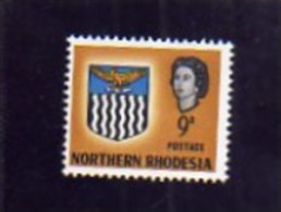 NORTHERN RHODESIA NORD RODESIA 1963 ARMS QUEEN ELIZABETH II 9p STEMMI REGINA ELISABETTA 9 P MNH - Noord-Rhodesië (...-1963)