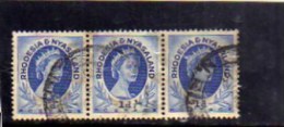 RHODESIA (RODESIA) & NYASALAND 1954 1956 QUEEN ELIZABETH II 1p STRIP  REGINA ELISABETTA 1 P STRISCIA USED - Rhodesia & Nyasaland (1954-1963)