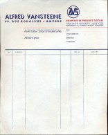 Faktuur Facture - Textiles - Textiel Alfred Vansteene Anvers Antwerpen - Textile & Vestimentaire