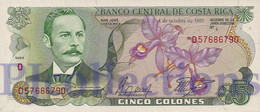 COSTA RICA 5 COLONES 1989 PICK 236d UNC - Costa Rica