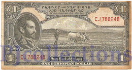ETHIOPIA 1 DOLLAR 1945 PICK 12b AVF - Ethiopia