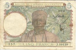 FRENCH WEST AFRICA 5 FRANCS 1942 PICK 25 VF - Andere - Afrika