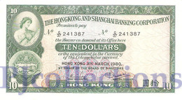 HONG KONG 10 DOLLARS 1980 PICK 182i AUNC - Hong Kong