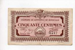 Billet Chambre De Commerce Bordeaux - 50 Cts - Emission 1917 - Série 15 - Filigrane Abeilles  Sans Date De Remboursement - Cámara De Comercio