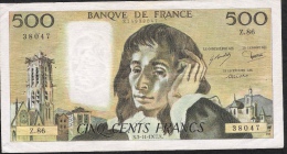 FRANCE  FAY.71.16  500  FRANCS   PASCAL    3.11.1977  VF - 500 F 1968-1993 ''Pascal''