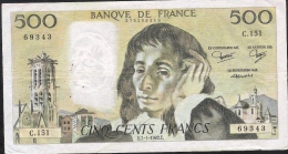 FRANCE  FAY.71.26  500  FRANCS   PASCAL    7.1.1982  VF - 500 F 1968-1993 ''Pascal''