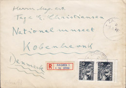 Yugoslavia Registered Einschreiben ZAGREB Label 1948 Cover Brief To NATIONAL MUSEUM Denmark 2x Partisan Stamps (Pair) - Cartas & Documentos