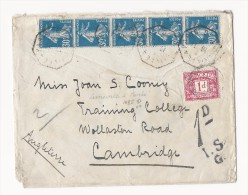 Lettre De La France Vers Cambridge (G-B), Taxée Avec Timbre 1 Penny - Portomarken