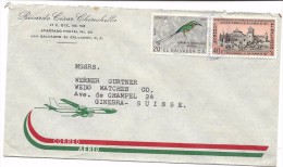 EL SALVADOR 1964   2 Stamp, One BIRD, EUMOMOTA SUPERCILIOSA APIASTER , Lettre Pour La Suisse - Segler & Kolibris