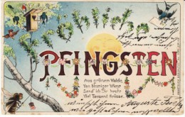 Frohliche Pfignsten Happy Pentecost, Birds Bee, C1900s Vintage Postcard - Pentecôte