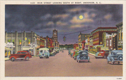 South Carolina Main Street Looking South At Night - Anderson