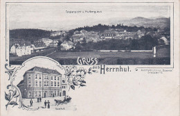 Litho Vorläufer AK Gruss Herrnhut Blick Hutberg Gasthof Welcher ? Oderwitz Oberoderwitz Eibau Kottmarhäuser Strahwalde - Herrnhut